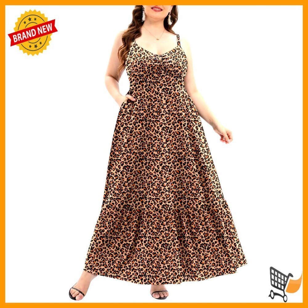 Plus Size Maxi Dress Ruched Bust Spaghetti Strap Casual Summer Sundress with